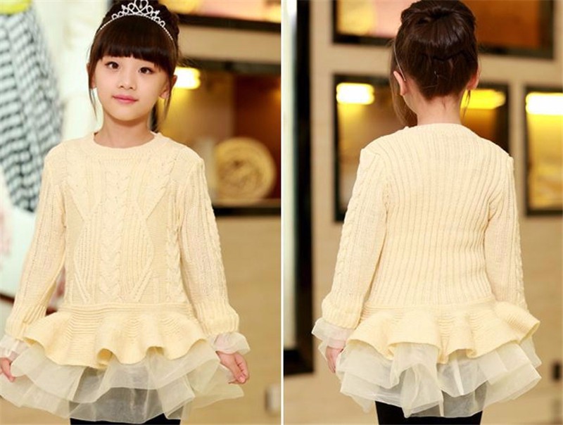 Knitted Sweater Dress Pullovers Sweaters With Lace Shrugs Dresses Crochet Long Free Shipping 2015 Autumn Winter Wholesale Kids (14)