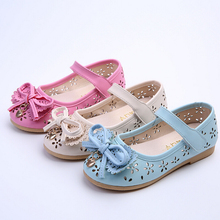 Spring autumn new breathable children leather shoes fashion princess girls single shoes flat hollow kids casual sandals