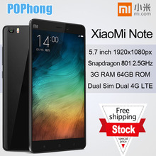 In Stock Xiaomi Mi Note 64G ROM Mobile Phone 5 7 inch 1920x1080px 3G RAM LTE