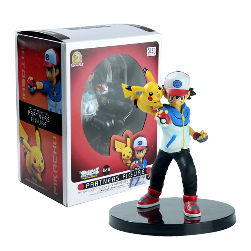 14CM Pokemon Ash Ketchum Satoshi Pikachu Partners Figure Toy With Box Pocket Monsters