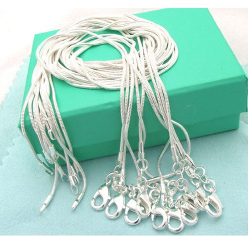 wholesale 16 18 20 22 24inches Beautiful fashion silver Plated charm 1MM snake chain Necklace TOP