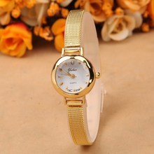2015 mujeres de moda vestido de oro relojes reloj de la marca rhinestone de la pulsera relojes de pulsera de cuarzo