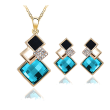 New Fashion womens Geometry square jewellery set of blue wedding jewerly sets for women with Sapphire african Female Jewelry set
