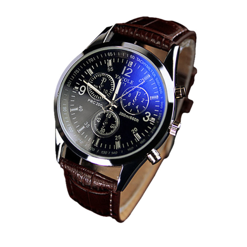 Hot Marketing Luxury Fashion Faux Leather Mens Blue Ray Glass Quartz Analog Watches Jul22