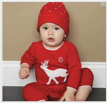 The new spring 2016 men and women baby hat infant jumpsuit baby deer red one-piece clothing baby clothes boy pants coveralls
