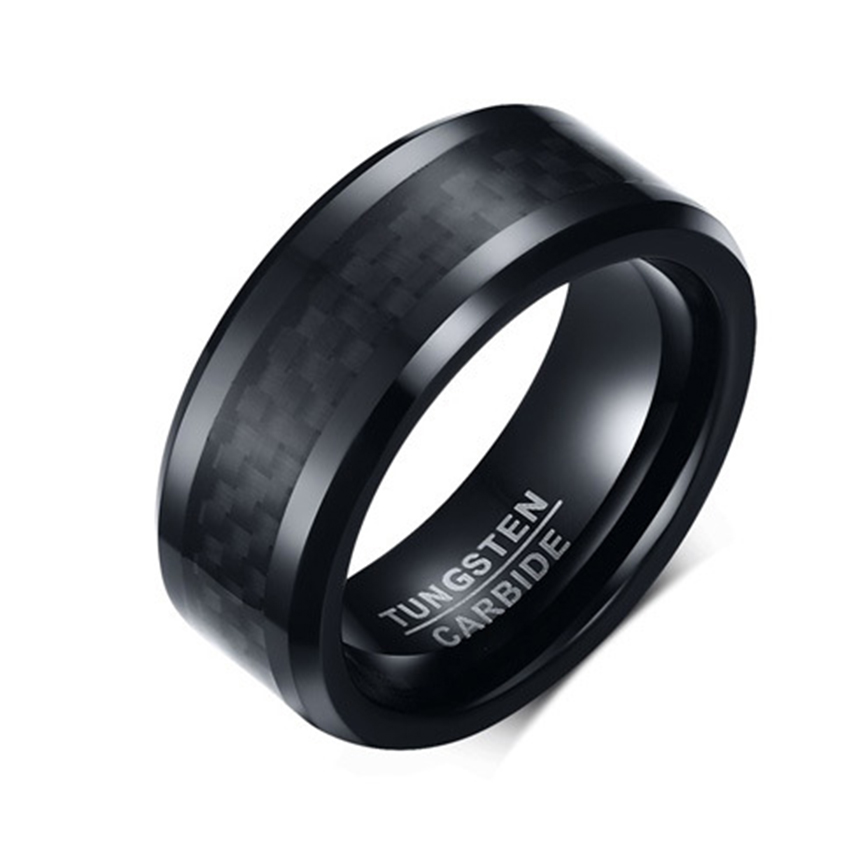 exquisite carbon fiber tungsten ring vintage black male ring 8mm fashion wedding band ring for men full size wholesale - Black Male Wedding Rings exquisite carbon fiber tungsten ring vintage black male ring 8mm fashion wedding band ring for men full size wholesale - Black Male Wedding Rings