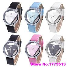 Unisex Charm cristal triángulo hueco Dial de cuero de imitación pulsera de cuarzo analógico WatchPopular producto 4KNT