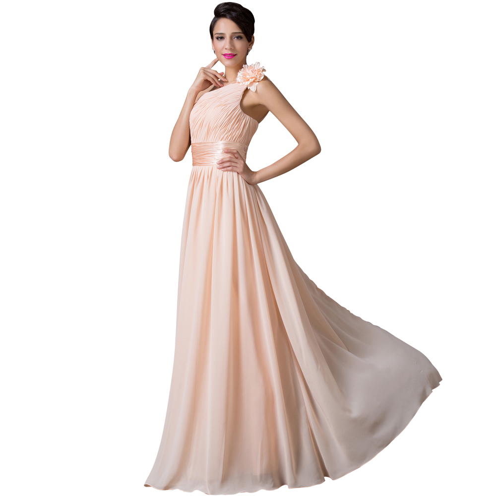 Long Chiffon One Shoulder Apricot Bridesmaid Dresses 2016 Elegant Cheap Wedding Dresses Under 50 Bruidsmeisjes Jurk