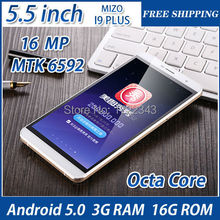 MIZO I9 Plus Intelligent mobile phone Octa Core MTK6592 telephone mobile phones 5.5 Inch 16.0MP  Android 5.0 cellulare mobile