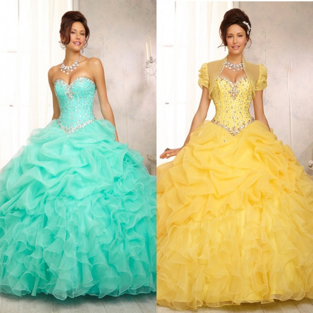 Buy 2016 New Custom Made Yellow Quinceanera Dresses Ball Gown Sweetheart 7422