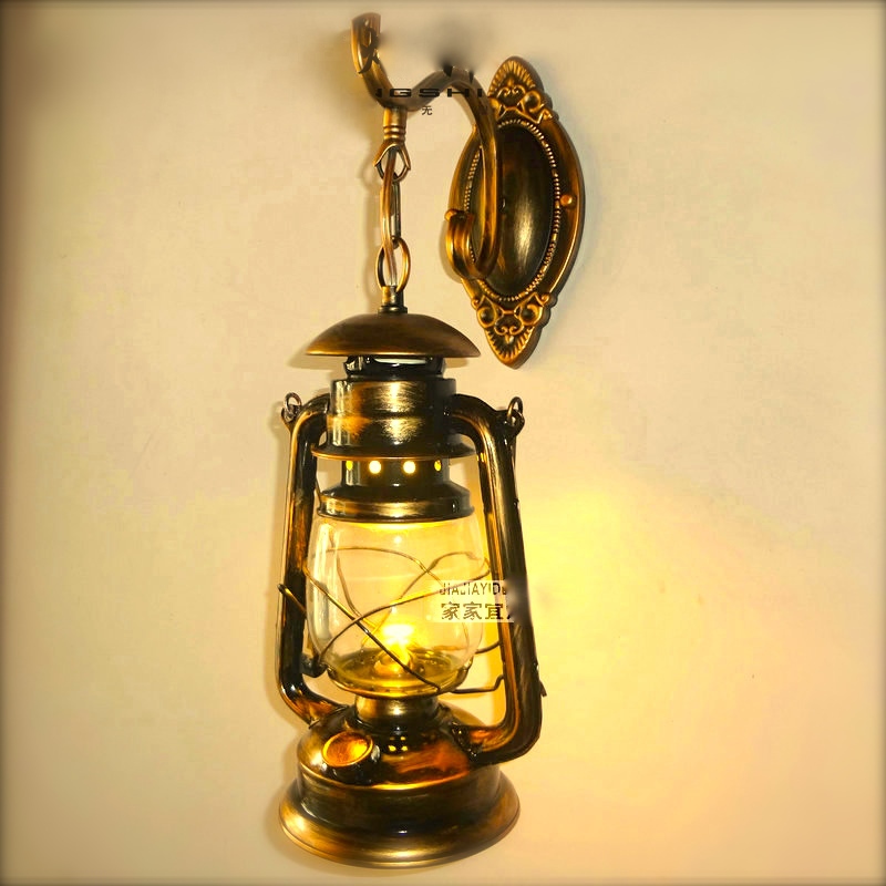 Free shipping Vintage old fashioned lantern copper wall lamps fashion iron single-head kerosene wall lamp aisle lights