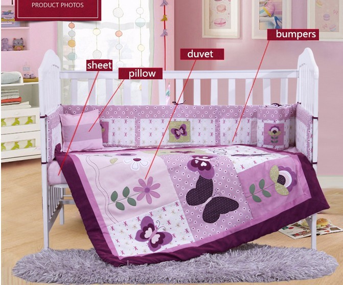 Discount 4pcs Purple Baby Bumper Set Winter Bedclothes Bumpers