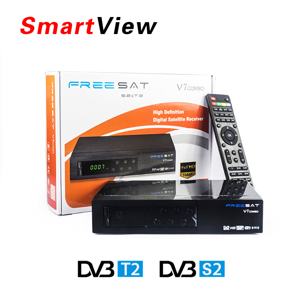 [Genuine] Freesat V7 Combo Satellite Receiver DVB S2 + DVB T2  Combo Receiver Support PowerVu Biss Key Cccam Newcam Youtube