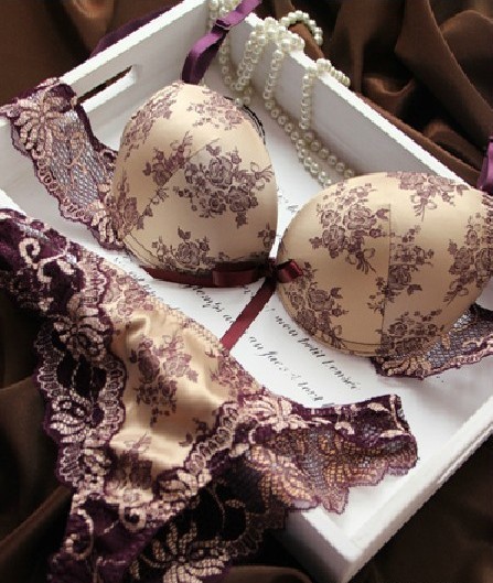 Famous Brand Sexy High Quality Women Print Bra Set Silk And Satin Push Up Lace Big Size