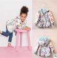 Girls printed windbreaker spring 2016 new coat floral lining waist hooded jacket Baby euramerican style jacket