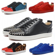 Sneakers Men&Women shoes geniune leather canvas flats lace up rivet patchwork 2014 fashion brand shoe free shipping ZY125