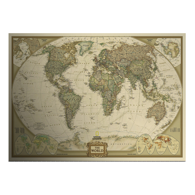 Vintage World Map Home Decoration Very Detailed Antique Poster Wall Chart Retro Paper Matte kraft paper 28*18inch Map Of World