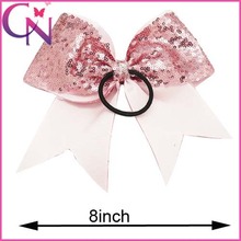8 Inch Bling Sequin Baby Kids Cheerleading Bow With Elastic Hair Band High Quality Grosgrain Ribbon