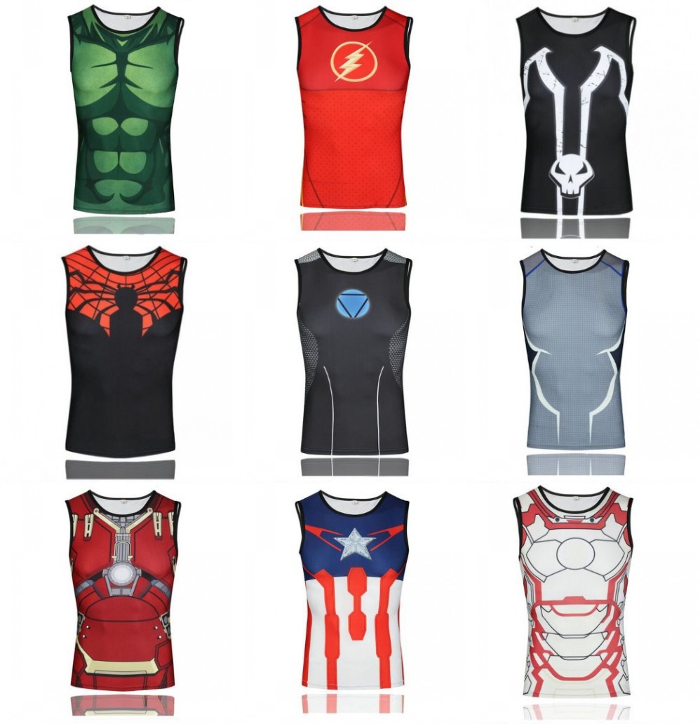 Superhero Sleeveless GYM Lycra Tight Batman Iron Man Spiderman Black Venom Winter Soldier movement Top Quick