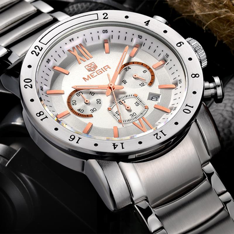 MEGIR Acero Inoxidable Men Luxury Brand Watches Military Men steel less JAM TANGAN TRENDI Role watch