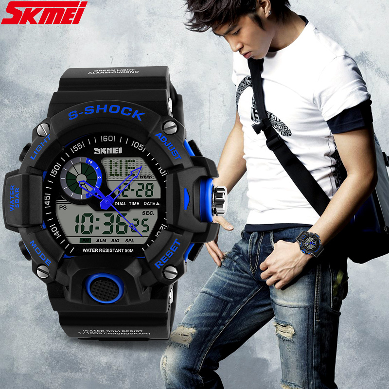 SKMEI HOT Mens Digital Watch for Sports Second Stop Watch Different Time Zone Casual Style for