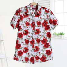 New Casual Shirt Short Sleeve Blouse Women Summer Blouses Tops Chemise Women Flower Blouse Short Sleeve Shirt Women 2016