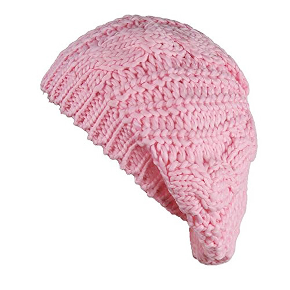 FS Hot New Women Baggy Beret Chunky Knit Knitted Braided Beanie Hat Ski Cap Pink