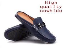 High quality Genuine Leather Men Sneakers Spring and summer male casual shoes fashion breathable Loafers Half dragged shoes