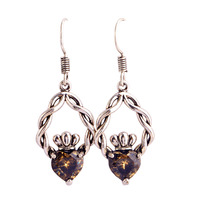 lingmei Wholesale Claddagh Design Earring Heart Cut Peridot 925 Dangle Hook Silver Earrings Women Exalted Jewelry Free Shipping