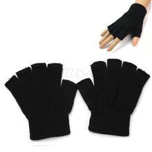 2015 New 1Pair Men Black Knitted Stretch Elastic Warm Half Finger Fingerless Gloves for Winter Gift