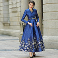 2016 S 3XL High Quality Women Autumn Long Dress Wrap V neck Slim Pleated Flare Ladies