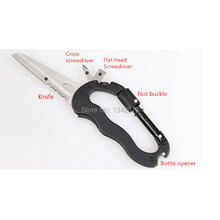 Hot Sale 5 in 1 Multi Function Hiking Survival Rock Climbing Gear Knife Carabiner Tools Free shipping