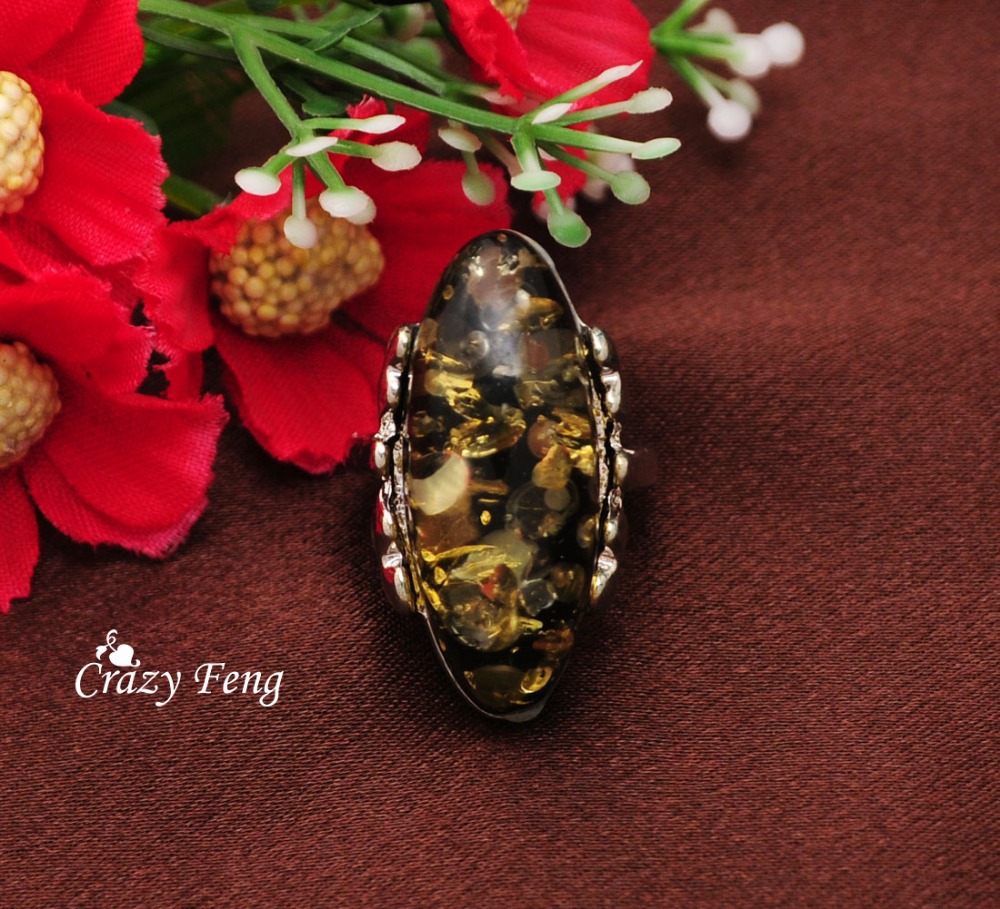 Crazy Feng Top Sale New Vintage Oval Amber Stone Retro Rings for Womens Mens Wholesale Ring