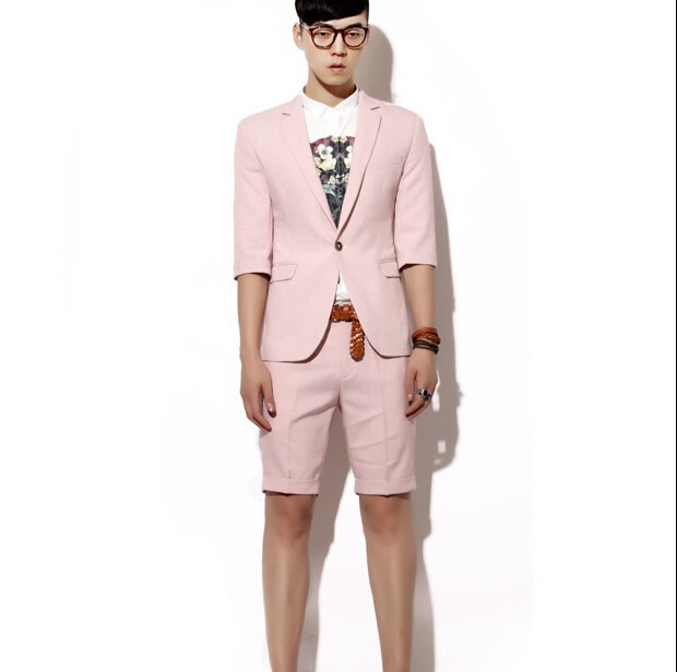 56.1Pale pink fashionable young men small suit Male thin section 7 minutes of sleeve blazer suit of cultivate one\'s morality