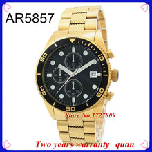 Nuevas adquisiciones mejores Top reloj de la marca AR5857 oro clásico cronógrafo negro Dial de acero inoxidable hombres reloj caja Original 5857