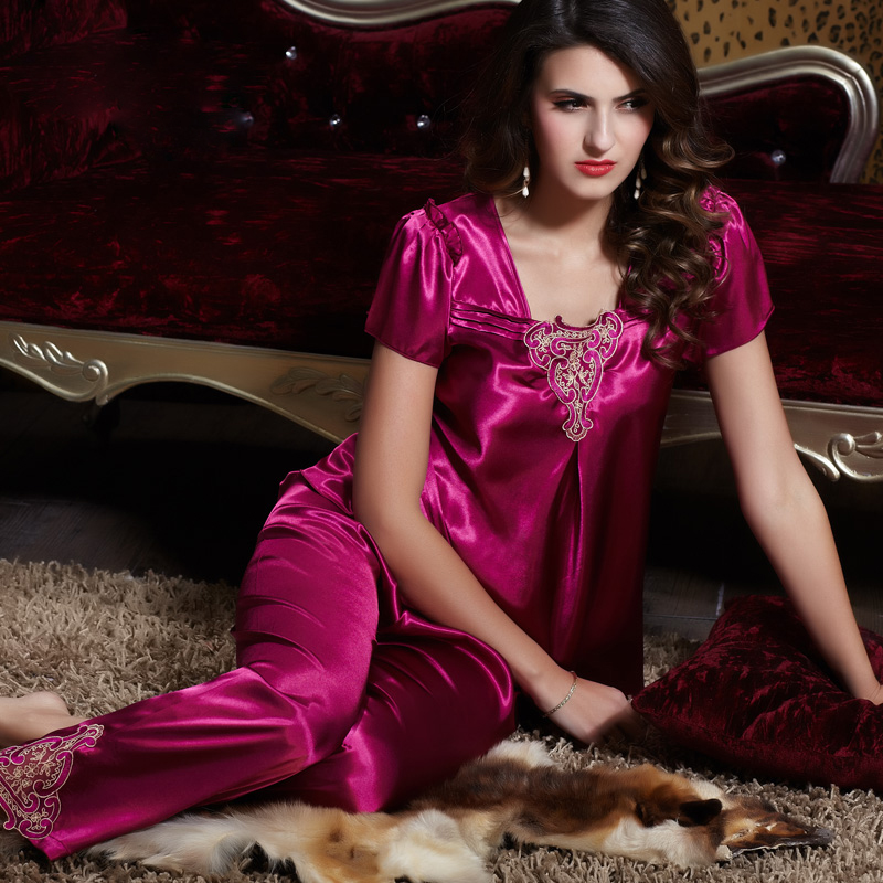 2014 new style  sexy elegance summer pajamas satin silk  lace sleep skirt  sleepwear  big size XXL20143 wine red