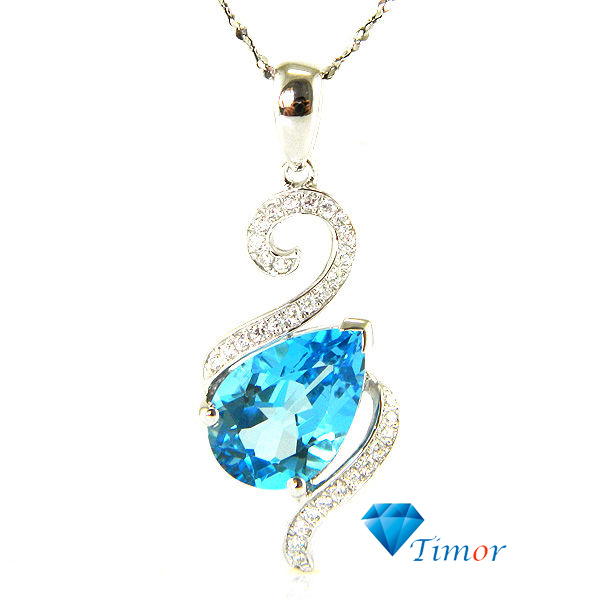 Wholesale Hot Sexy Top Quality Stylish Cute Fine Jewelry 4ct Genuine Swiss Blue Topaz Necklaces Pendant 925 Silver Free Shipping