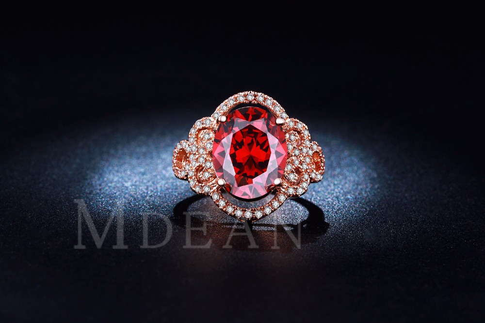 MDEAN Rose gold plated ring jewelry Red gem inlaid big AAA Zircon diamond Engagement Bague Bijoux Luxury Accessories MSR241