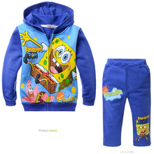 Hot Sales children tracksuits kids clothing spring/autumn Spongebob 2pc sets boy cotton printing sportswear MS0306 FREE SHIPPING