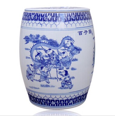 Novel Chinese Blue White Ceramic Porcelain Garden Stool With Storage Jar Function