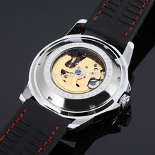 Men watch 2015 Winner skeleton watch with gold color bars index black silicone band free shipping