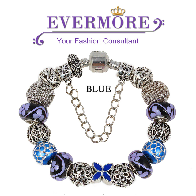 2016 nueva llegada de moda estilo europeo pulsera de plata con púrpura cristal Murano bisutería DIY