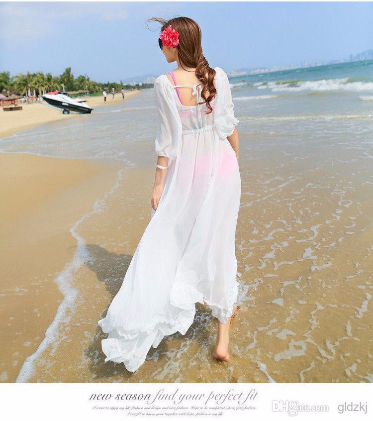 Women Sexy Chiffon Long Dress Sarong Beach Bikini Swimwear Cover Up Wrap Robes (2)