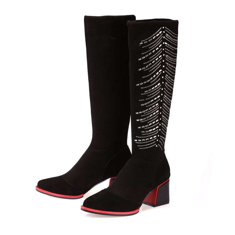 Winter Women Knee High Boots Sexy Ladies Genuine Leather Thick Heels