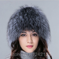 Parent child Silver fox fur hats for women winter warm knitted beanies new fashion real fur