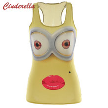 Summer New Arive 2015 Fashion Sexy Despicable Me Minions Happy Print T-Shirt Women Tank Top White Camisole Female Vest Clothing