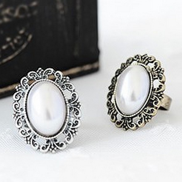 LZ Jewelry Hut R230 R231 The 2014 New Wholesale Vintage Pearl Alloy Adjustable Rings For Women