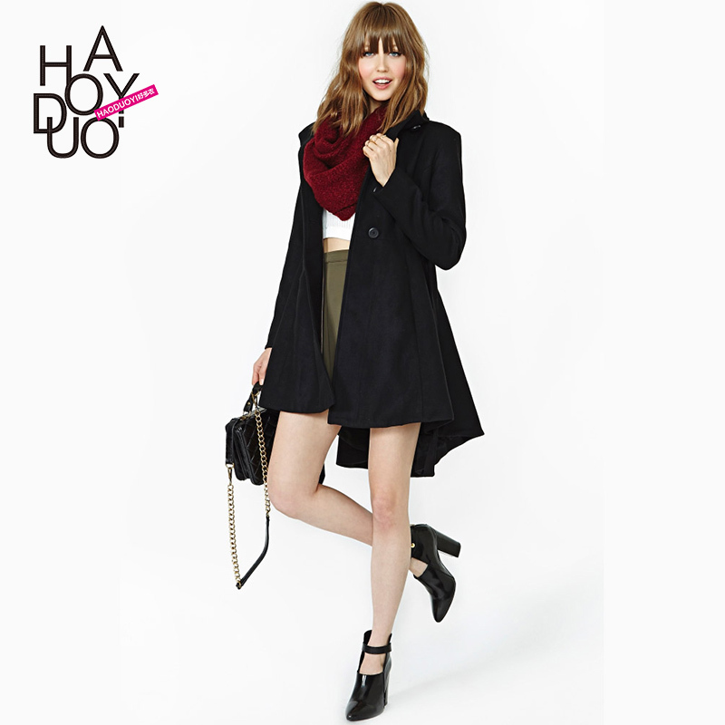 Lady Maxi Jacket 2015 Winter Coat Women Casaco Stand-up collar single-breasted wool coat with belt black swallowtail coat 6 yard