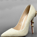 Pointed Toe Ivory Pearl Wedding Bridal Shoes Lady High Heels Sexy Woman Dress Shoes Prom Pumps