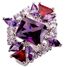lingmei Wholesale New Trend Jewellery Unisex Emerald Lower Amethyst Garnet White Topaz Silver Ring Measurement 6 7 eight 9 Free Delivery